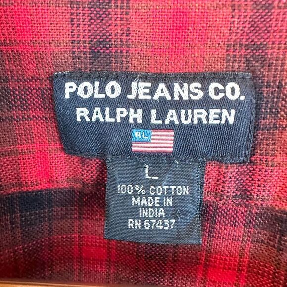 Polo‎ Jeans Ralph Lauren Vintage Red Flannel Shirt Men’s Large Read - Picture 4 of 8